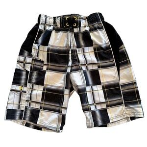 Joe Boxer Colorblock Swim Trunks Boys Large 10 / 12 Black & White Elastic Waist